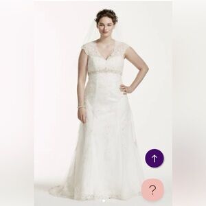 David’s Bridal A-line cap sleeve, lace wedding dress, Ivory, 89300170 16W